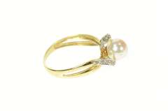 14K Yellow Gold Pearl Diamond Wavy Accent Statement Ring
