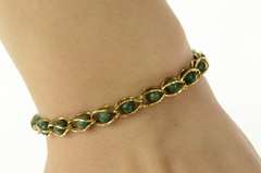 14K Yellow Gold Retro Pomerantz Nesting Aventurine Bead Chain Bracelet