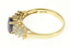 10K Yellow Gold Oval Classic Sapphire Diamond Cluster Accent Ring