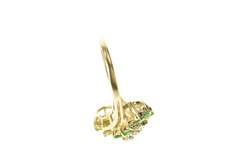 14K Yellow Gold Emerald Halo Diamond Diagonal Cluster Ring