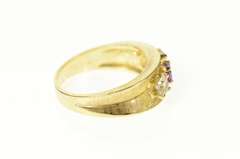 14K Yellow Gold 1950's CZ Pink Topaz Concave Textured Band Ring