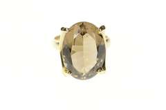 10K Yellow Gold Retro Oval Smoky Quartz Cocktail Statement Ring