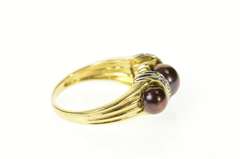 14K Yellow Gold Three Stone Burgundy Pearl Diamond Statement Ring