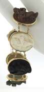 Memorable Seven Oval Shaped Bezel Set Lava Stones & Shell Cameos Bracelet
