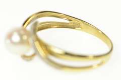 14K Yellow Gold Pearl Diamond Wavy Accent Statement Ring