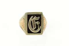 10K White Gold Art Deco D Monogram Two Tone Black Onyx Ring