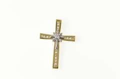 14K Yellow Gold Classic Diamond Fancy Cross Christian Faith Pendant