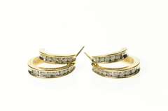10K Yellow Gold Layered Look Diamond Oval Semi Hoop Earrings