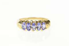 10K Yellow Gold Five Stone Tanzanite Classic Statement Band Ring