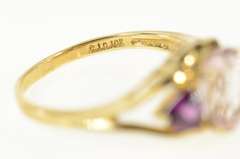 10K Yellow Gold Three Stone Syn. Morganite Purple Tourmaline Ring
