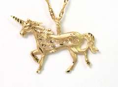 Detailed Unicorn Filigree Necklace in 14KT Yellow Gold
