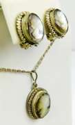 Early 800 Silver Carved Shell Cameo Necklace & Earrings