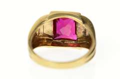 10K Yellow Gold 1940's Classic Syn. Ruby Squared Statement Ring