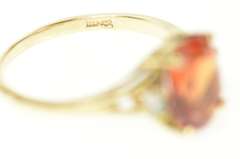 10K Yellow Gold Oval Syn. Mexican Fire Opal CZ Accent Ring