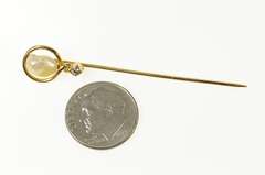 14K Yellow Gold Victorian Pearl Diamond Ornate Twist Stick Pin