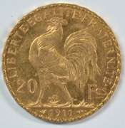 Very attractive 1911 France 20 Francs Gold 'Rooster'