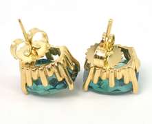 Bold Teal Topaz Earrings in 14KT Yellow Gold