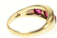 10K Yellow Gold 1930's Three Stone Syn. Ruby Statement Ring