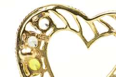 14K Yellow Gold 1960's Retro Topaz CZ Peridot Striped Heart Pendant