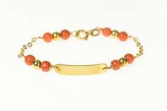 14K Yellow Gold Victorian Coral Engravable Chain Child's Bracelet