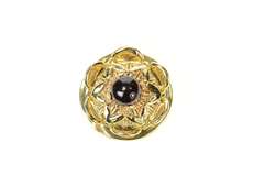14K Yellow Gold Floral Garnet Cabochon Slide Bracelet Charm/Pendant