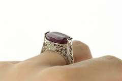 Sterling Silver 10.04 Ctw Natural Oval Ruby Diamond Filigree Ring