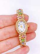 Ladies Geneva & Gemstone Cuff Watch, 18kt GP