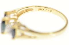 14K Yellow Gold Three Stone Sapphire Diamond Statement Band Ring