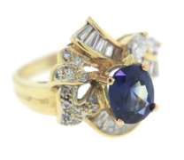 Romantic 18kt YG Round Cut Blue Sapphire and Diamond Accent Ring