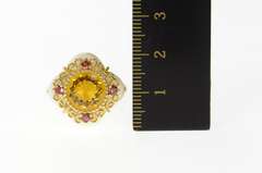 14K Yellow Gold Scalloped White Ceramic Citrine Garnet Cocktail Ring
