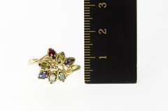 14K Yellow Gold 1960's Retro Ornate Marquise Gemstone Cluster Ring