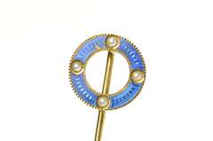 14K Yellow Gold Victorian Blue Enamel Seed Pearl Circle Stick Pin