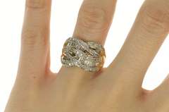 10K Yellow Gold Wavy Criss Cross Tiered Diamond Statement Ring