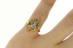 14K Yellow Gold Retro Two Tone Cluster Statement Ring