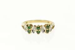 10K Yellow Gold Diamond Emerald Ornate Statement Band Ring