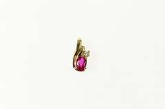 10K Yellow Gold Oval Syn. Ruby CZ Accent Simple Pendant