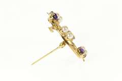 14K Yellow Gold Amethyst Pearl Ornate Floral Round Wreath Pin/Brooch