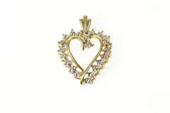 10K Yellow Gold Simple Diamond Accent Two Tone Wavy Heart Pendant