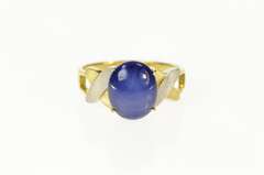 14K Yellow Gold Retro Two Tone Men's Syn. Blue Star Sapphire Ring