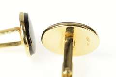 14K Yellow Gold Oval Black Onyx Classic Retro Cuff Links