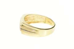 10K Yellow Gold Men's Retro Diamond Grooved Squared Wedding Ring