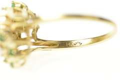 14K Yellow Gold Emerald Halo Diamond Diagonal Cluster Ring