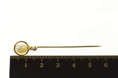 14K Yellow Gold Victorian Pearl Diamond Ornate Twist Stick Pin