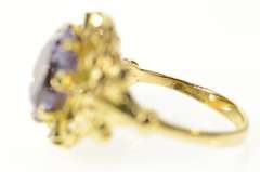 14K Yellow Gold Scalloped Retro Sim. Alexandrite Cocktail Ring