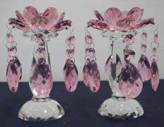 Pink Candleholder with Drops - Set of 2