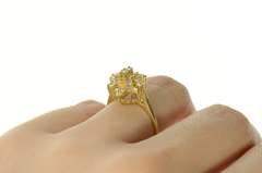 10K Yellow Gold Floral Ornate Diamond Cluster Statement Ring