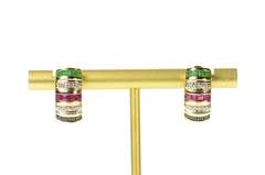 14K Yellow Gold Curved Emerald Ruby Sapphire French Clip Earrings