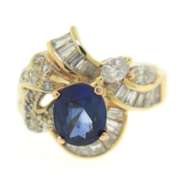 Romantic 18kt YG Round Cut Blue Sapphire and Diamond Accent Ring