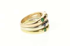 14K Yellow Gold Tiered Tri Tone Ruby Sapphire Emerald Diamond Ring