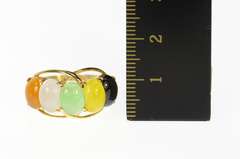 14K Yellow Gold Five Stone Oval Jade Retro Statement Ring